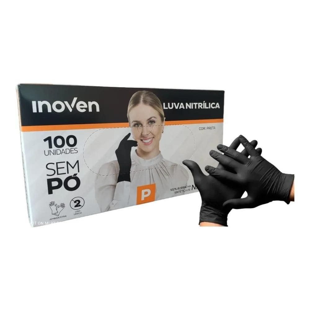 2X Luva Nitrílica Sem Pó Preta Tamanho P Inoven - 100 Peças
