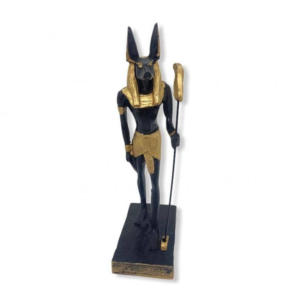 Imagem Deus Egípcio Anubis Preto E Dourado Em Resina 22 Cm