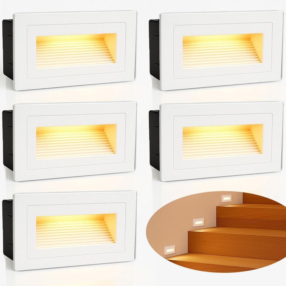 5 Balizador Led 3000K De Embutir Parede Externo Branco Zan42