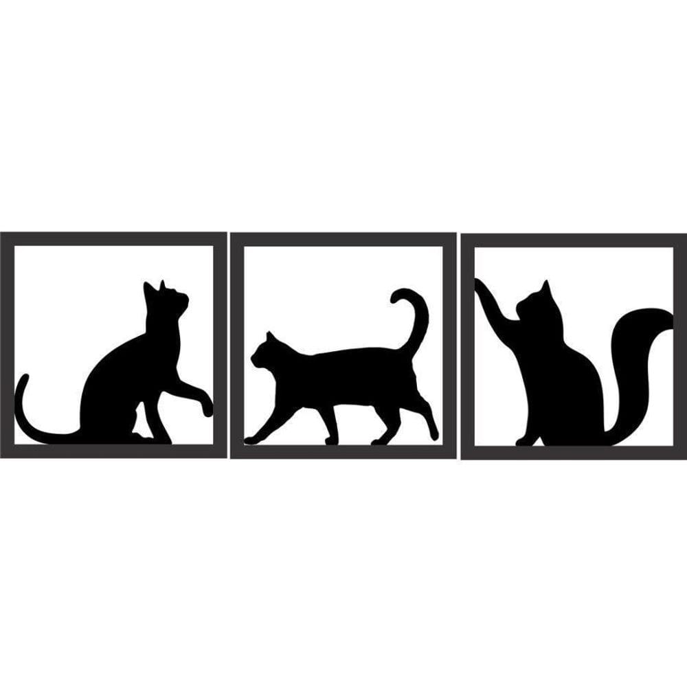 Gato 3 Quadros Pet 15Cm Cada Decoração Gatinhos Mdf 3 Gatos