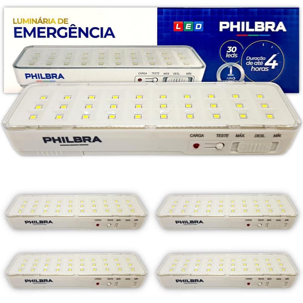 Kit 4 Luminária Luz Emergência 30 Leds Bivolt Recarregável
