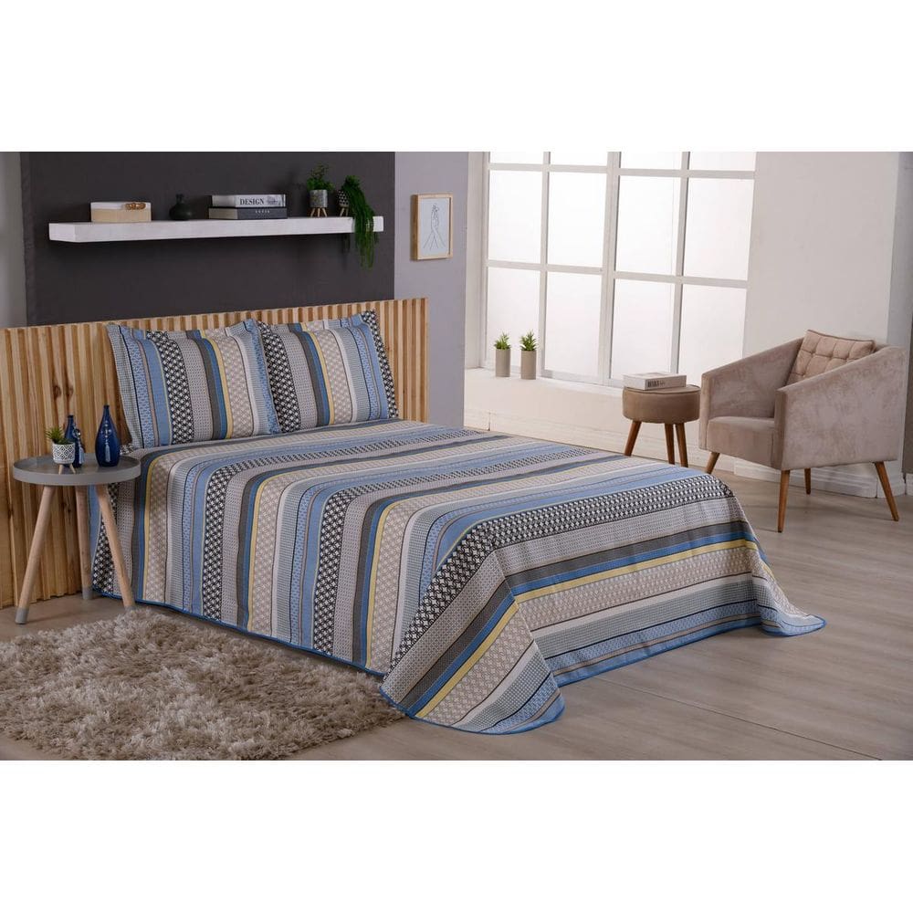 Kit Colcha Cobre Leito Viena Casal Queen 3 Peças Listrado