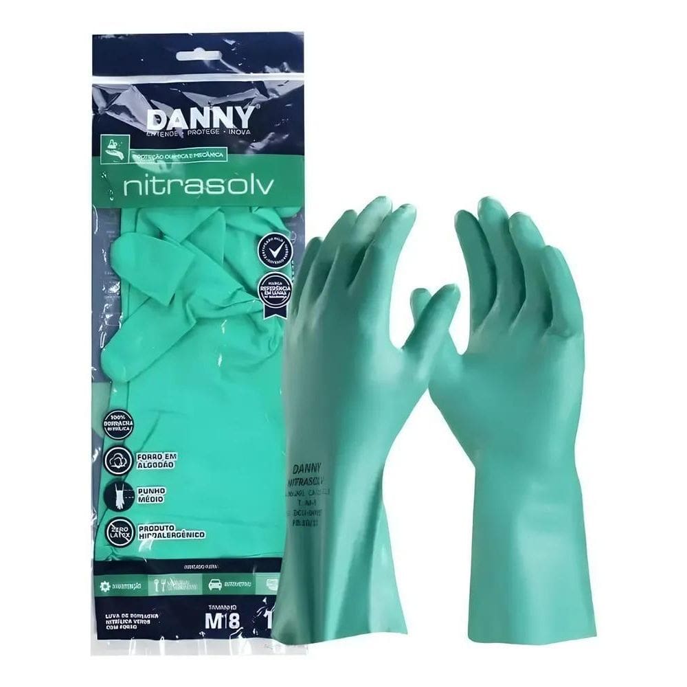 2X 3 Luva Nitrílica Limpeza Pesada Resistente Quimica Revest