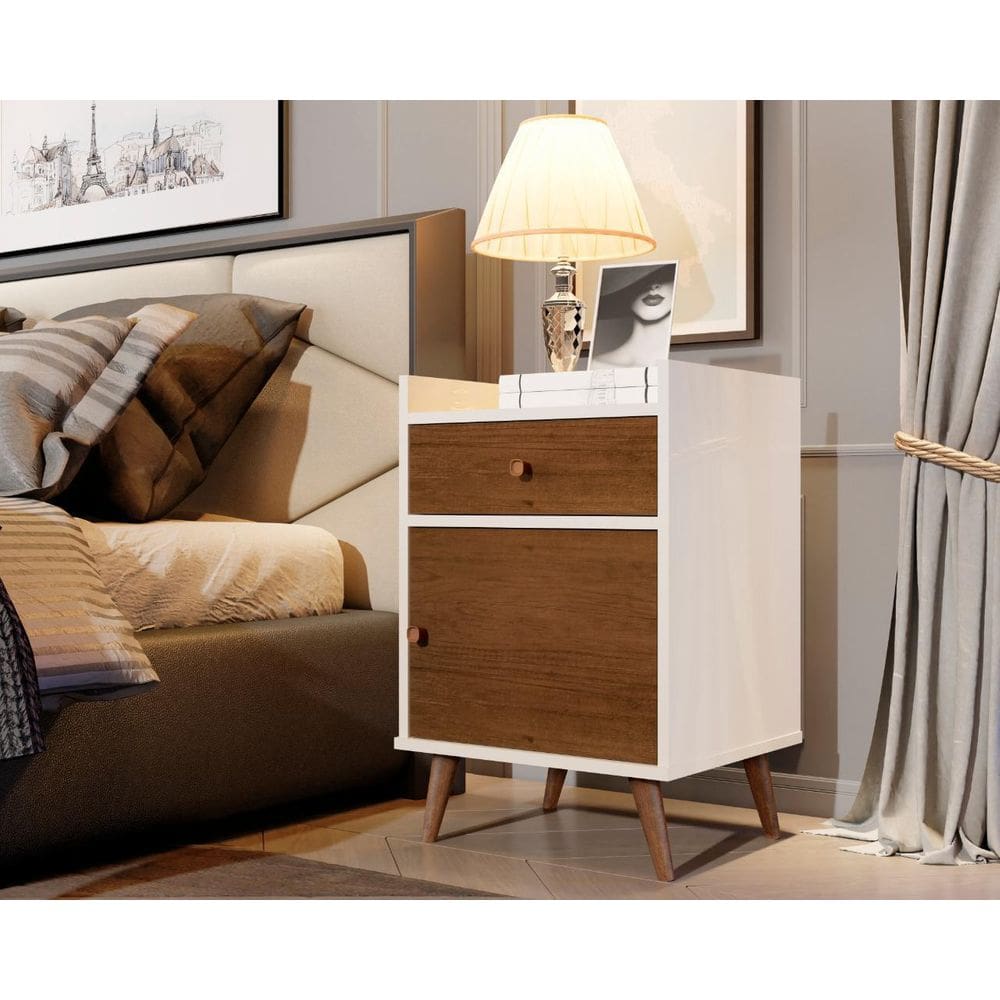 Mesa Cabeceira Pés Palito 1 Gaveta 1 Porta Perola/Caramelo