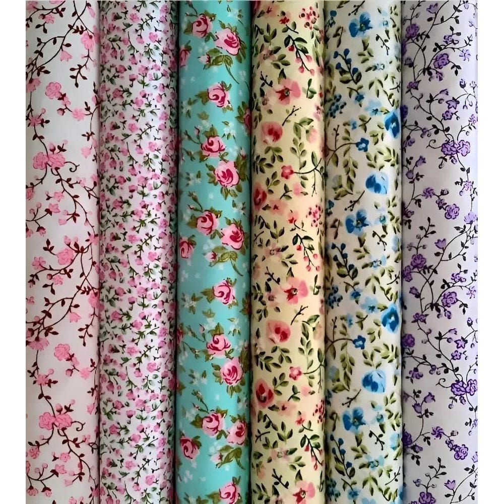 2X Kit 6 Estampas Floral 40X75Cm Tecido Tricoline 100% Algod