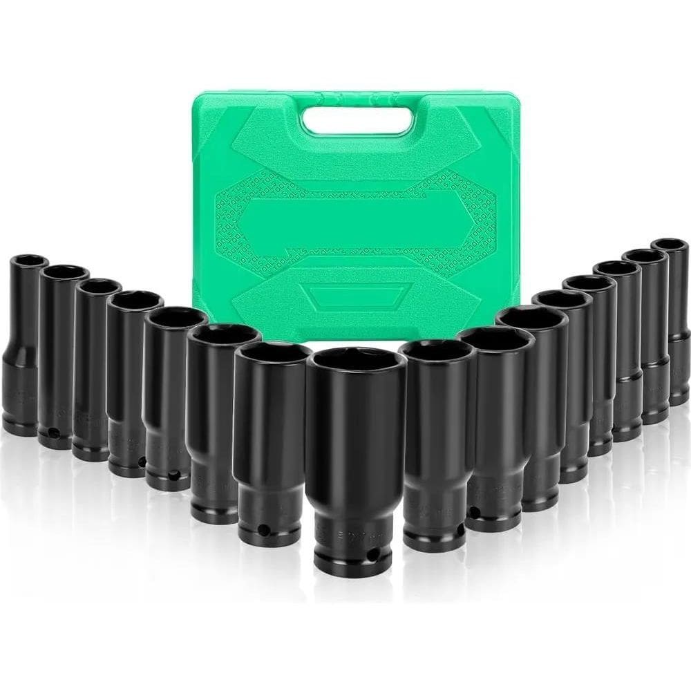 2X Jogo Soquete De Impacto Longo 1/2 Pol 15Peças 10 À 27Mm