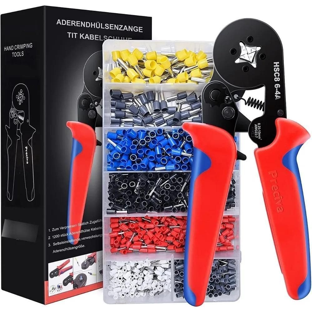 2X Alicate Crimpador Terminal Ilhós Até 10Mm + 1200 Terminai