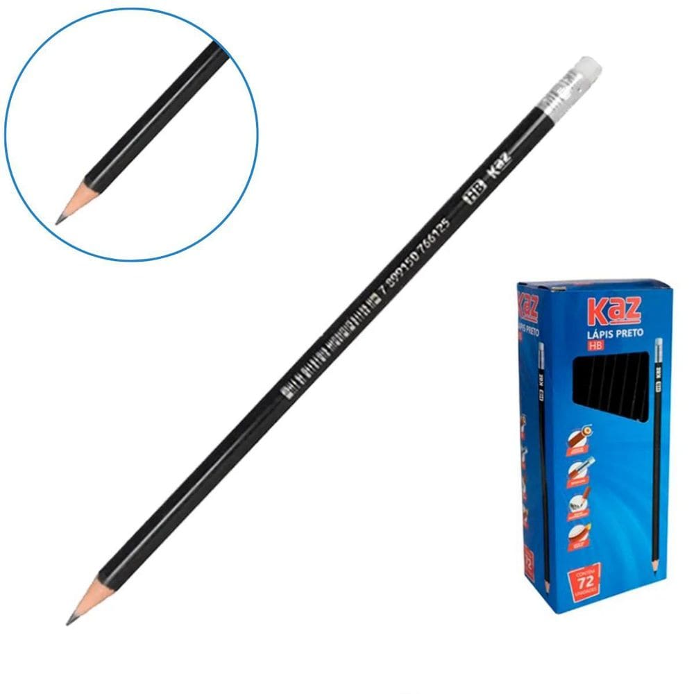 Lápis Preto Hb Resina Kaz Com Borracha Corpo Redondo 72 Un