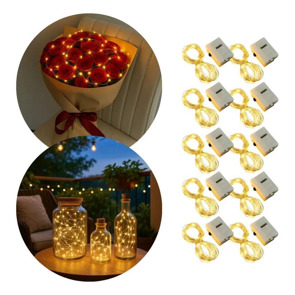 2X Kit 10 Fios De Fada 3M 30 Leds Cordão De Luz Branco Bater