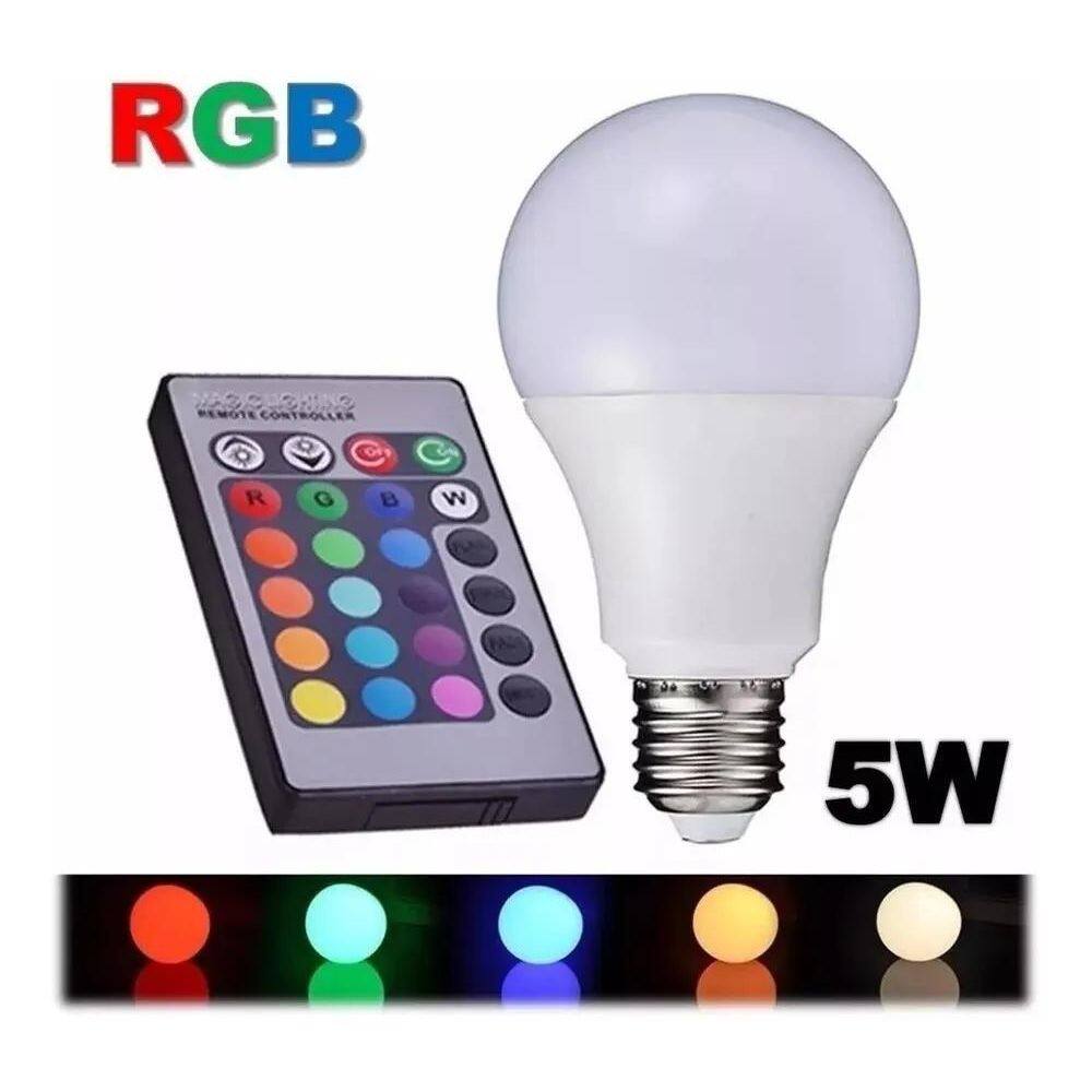 2X Lampada Bulbo Rgb Led 5W E27 Colorida Controle Remoto 16