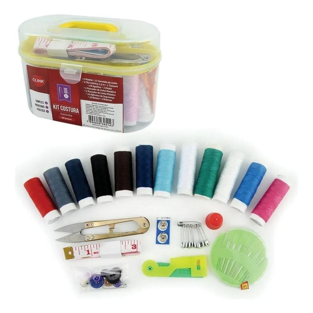 2X Kit De Costura Com 68 Itens Peças Agulha Linha Cores Sort