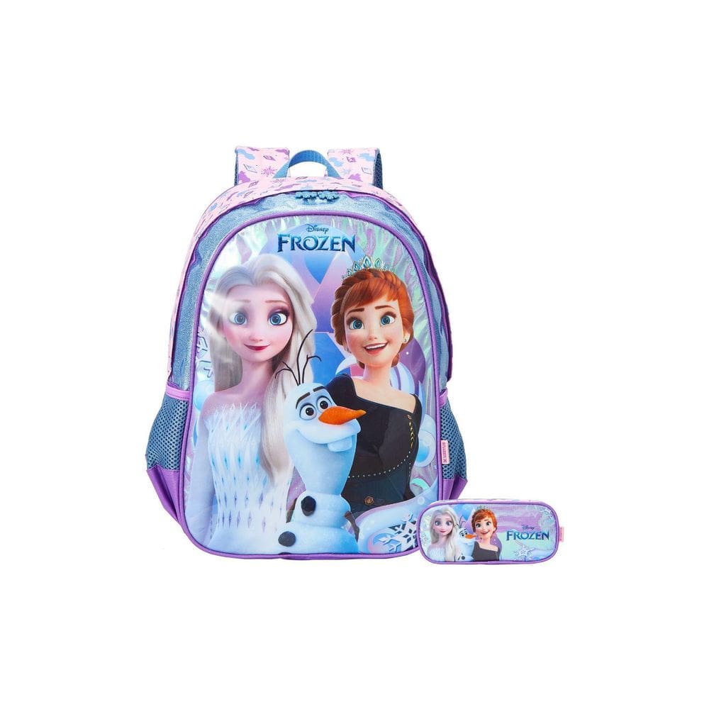 Kit Escola Mochila De Costas + Estojo Duplo Frozen