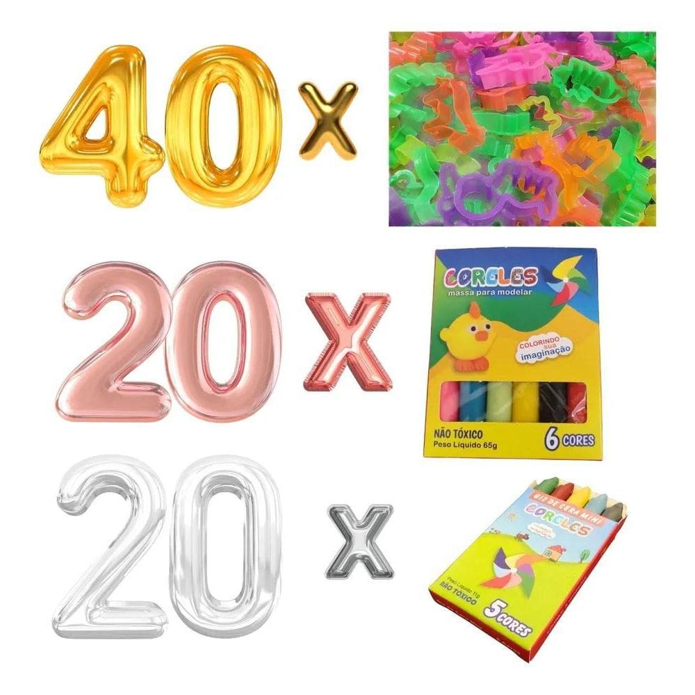 2X 20Cx Mini Giz De Cera + 20Cx Massinha + 40 Forminhas Mode