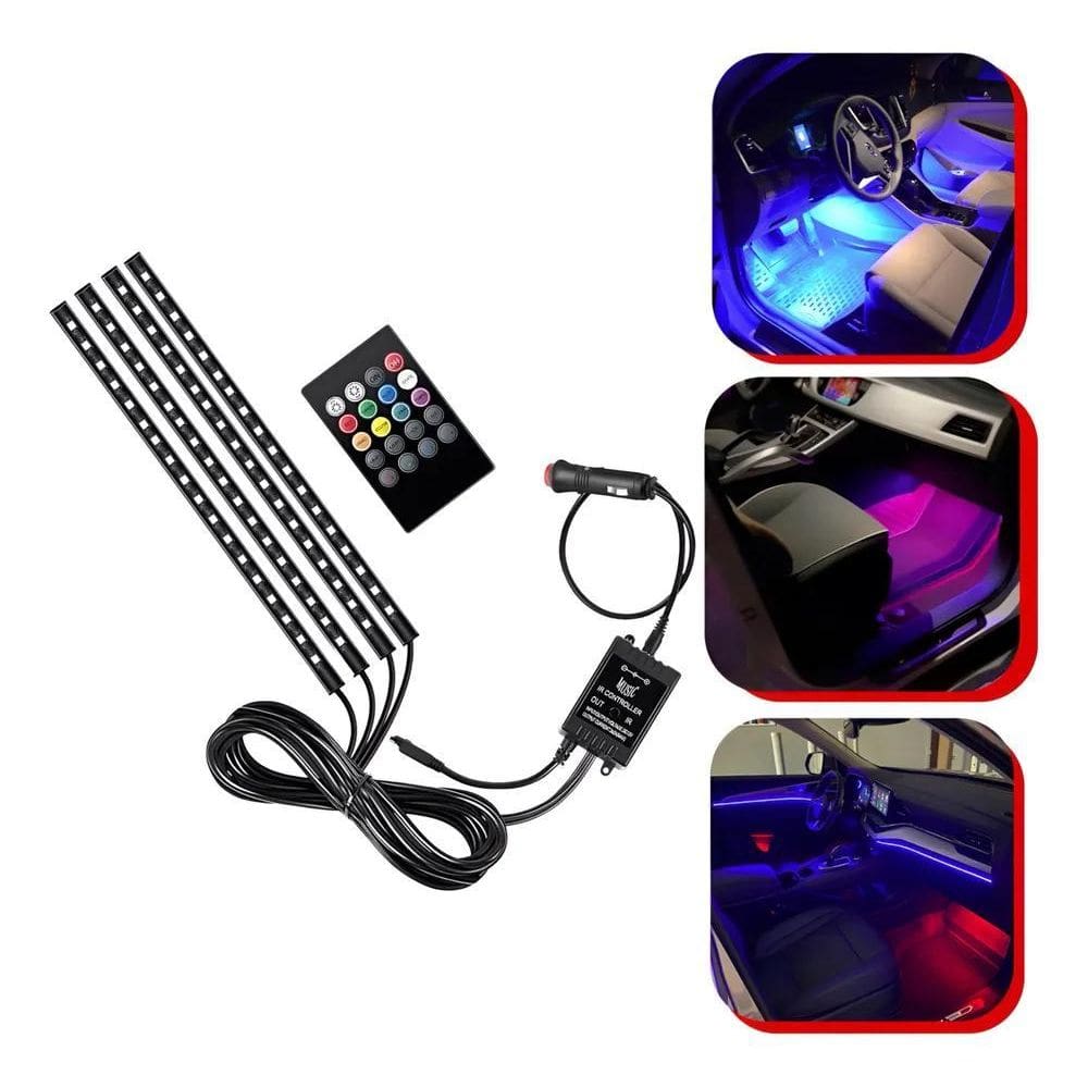 Kit Iluminação Interior Carro 12 Led Luz Rgb Controle 12V Ca