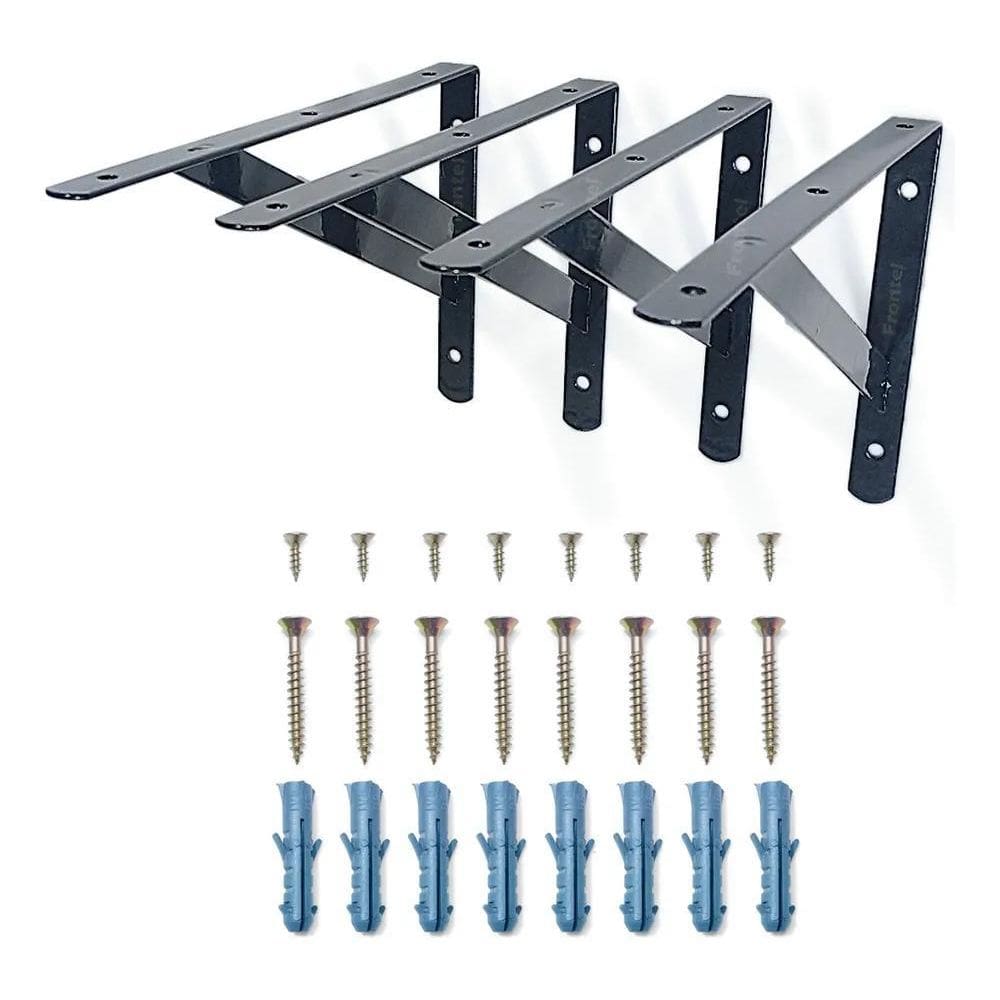 4X Mão Francesa 25Cm Acompanha Kit De Parafuso E Bucha Preta