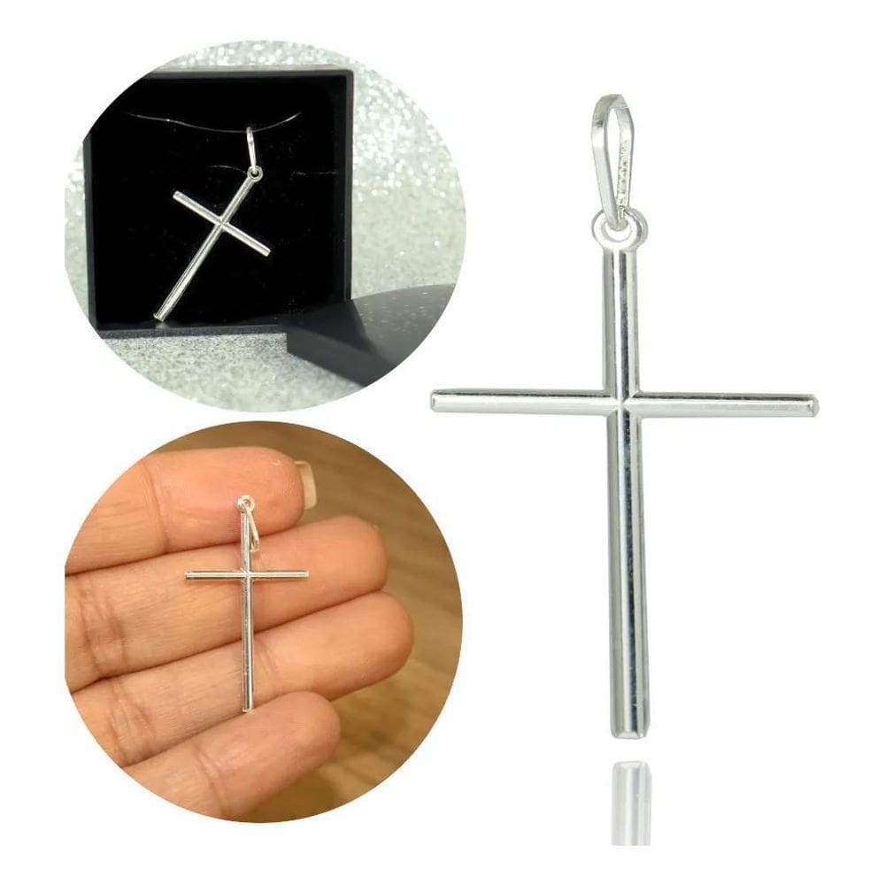 Pingente Cruz Crucifixo Medio Prata Legitima 925 Palito 30Mm