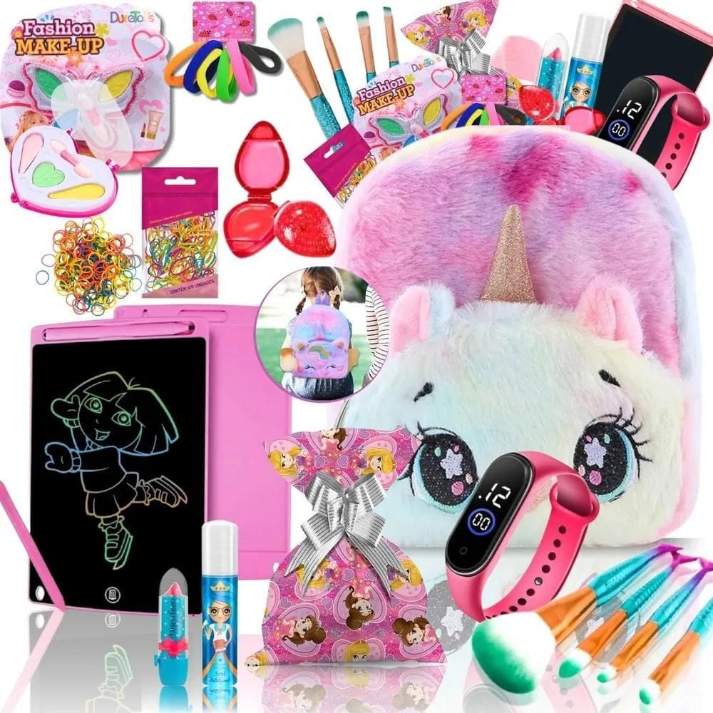 Presente Menina Kit Maquiagem Infantil Criança Lousa Mochila