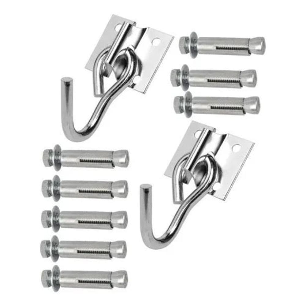 2X Kit Gancho De Rede Reforçado Aço Com Chumbador Reforçado