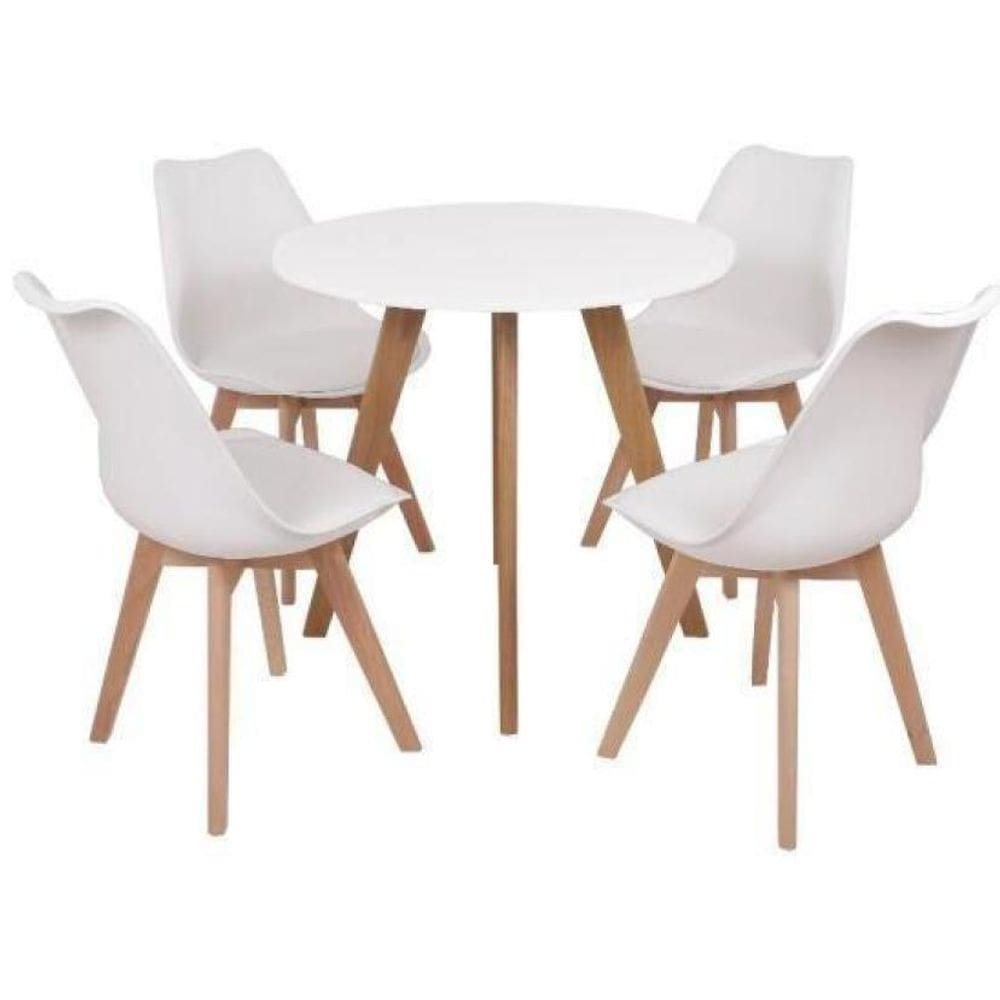 Mesa Laura 80Cm Branca + 4 Cadeiras Leda - Branca