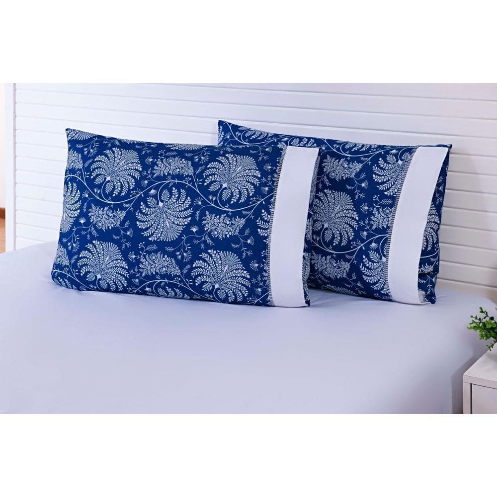 Kit 2 Fronhas King 90X50 100 Algodão 150 Fios Estampado Azul