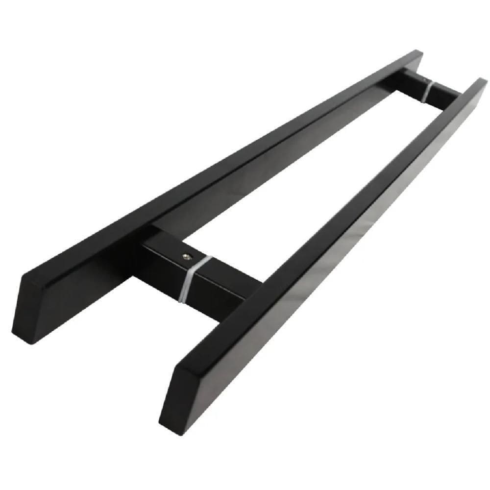 Puxador Inox Duplo Para Porta - Barra Chata Preto - 80 Cm