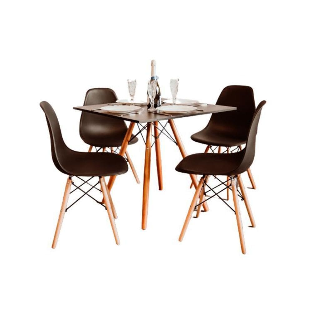 Kit Mesa Eiffel Preta Quadrada 80Cm E 04 Cadeiras Eiffel