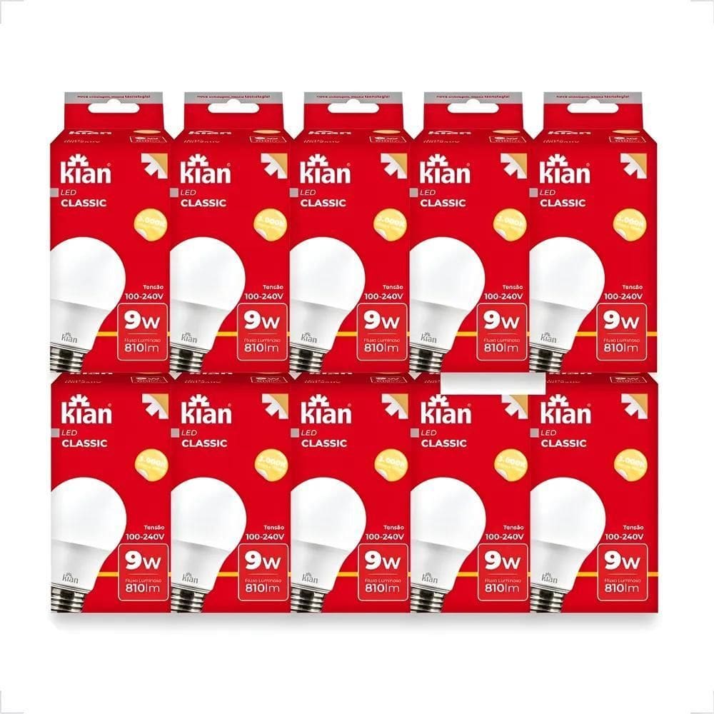 2X Kit 10 Lampadas Led E27 9W Branco-Quente Luz Amarela Bivo