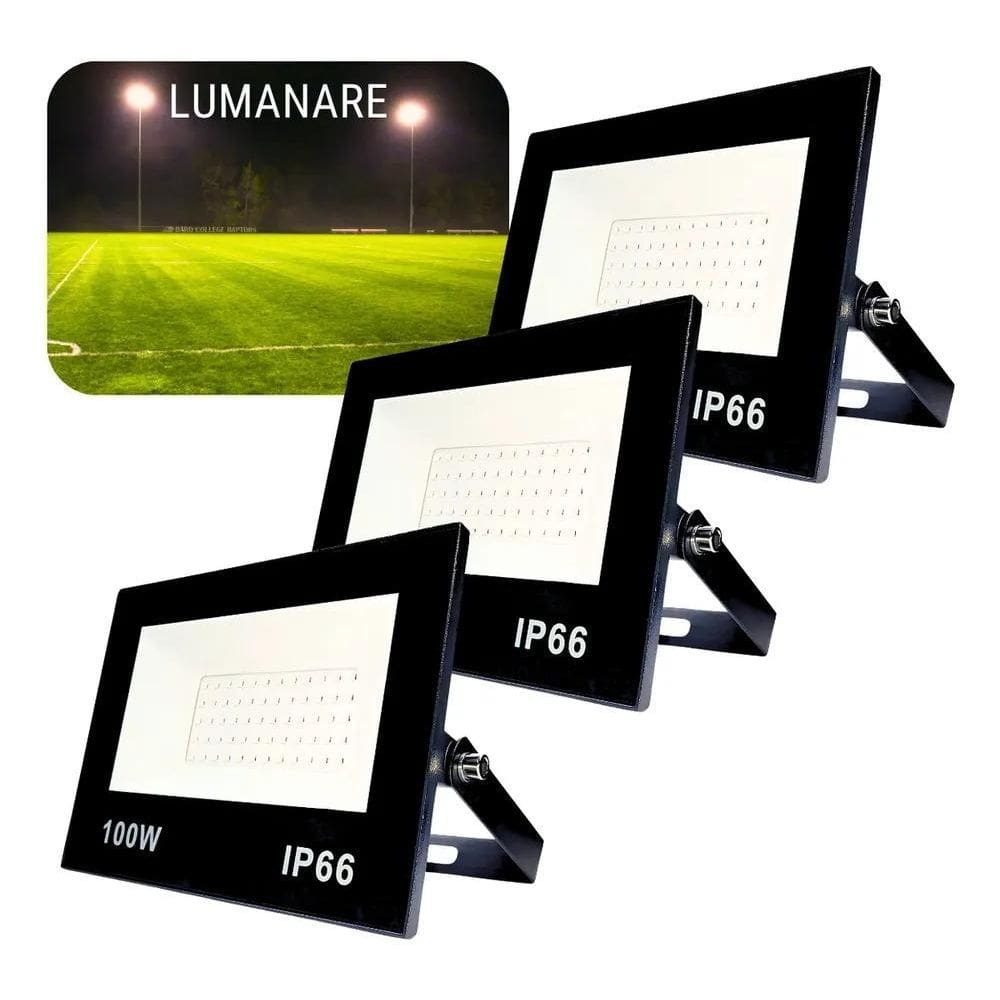 2X Kit Com 3 Refletor Led Holofote 100W Luz Branco-Quente 30