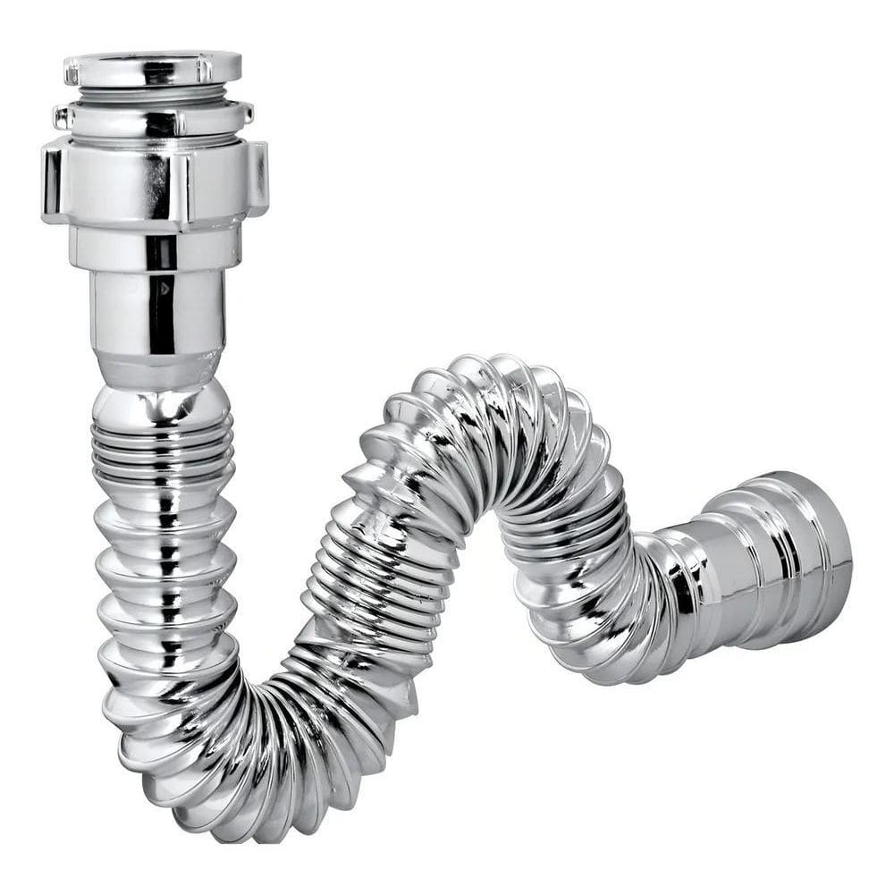 2X Sifão Sanfonado Pia Flexível Extensível Universal Cromado