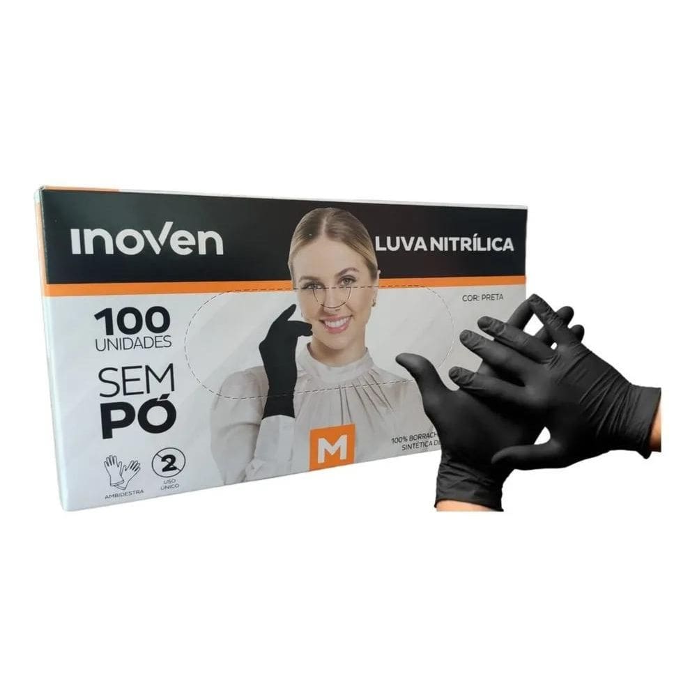 2X Luva Nítrica Descartável P M G Preta Manicure-100 Peças F