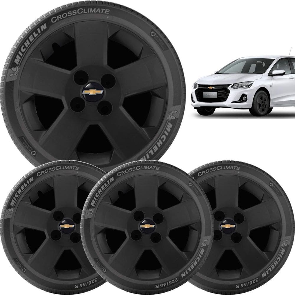 4X Calotas Chevrolet Prisma Onix Corsa Aro 14 Preto 087Cb