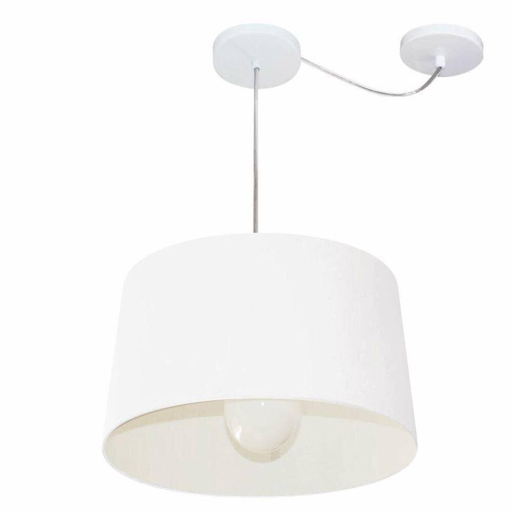 Lustre Pendente Cone Com Desvio De Centro Vivare Md-4275 Cúpula Em Tecido 40x45cm - Bivolt Branco 127/220v
