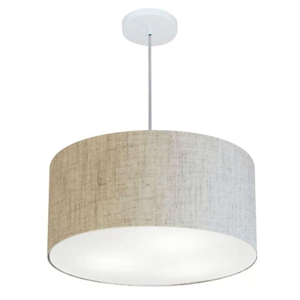 Lustre Pendente Cilíndrico Vivare Md-4242 Cúpula Em Tecido 45x25cm - Bivolt Rustico-bege 127/220v