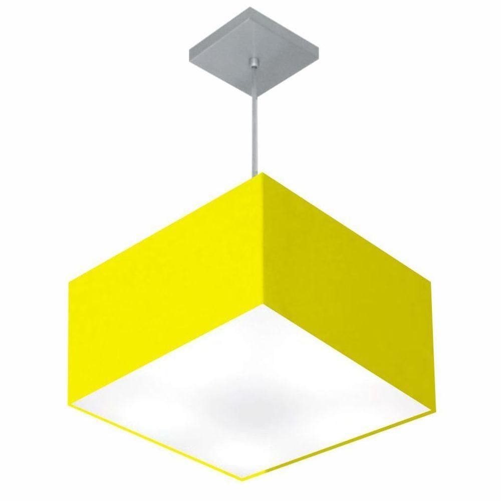 Lustre Pendente Quadrado Vivare Md-4020 Cúpula Em Tecido 21/35x35cm - Bivolt Amarelo 127/220v