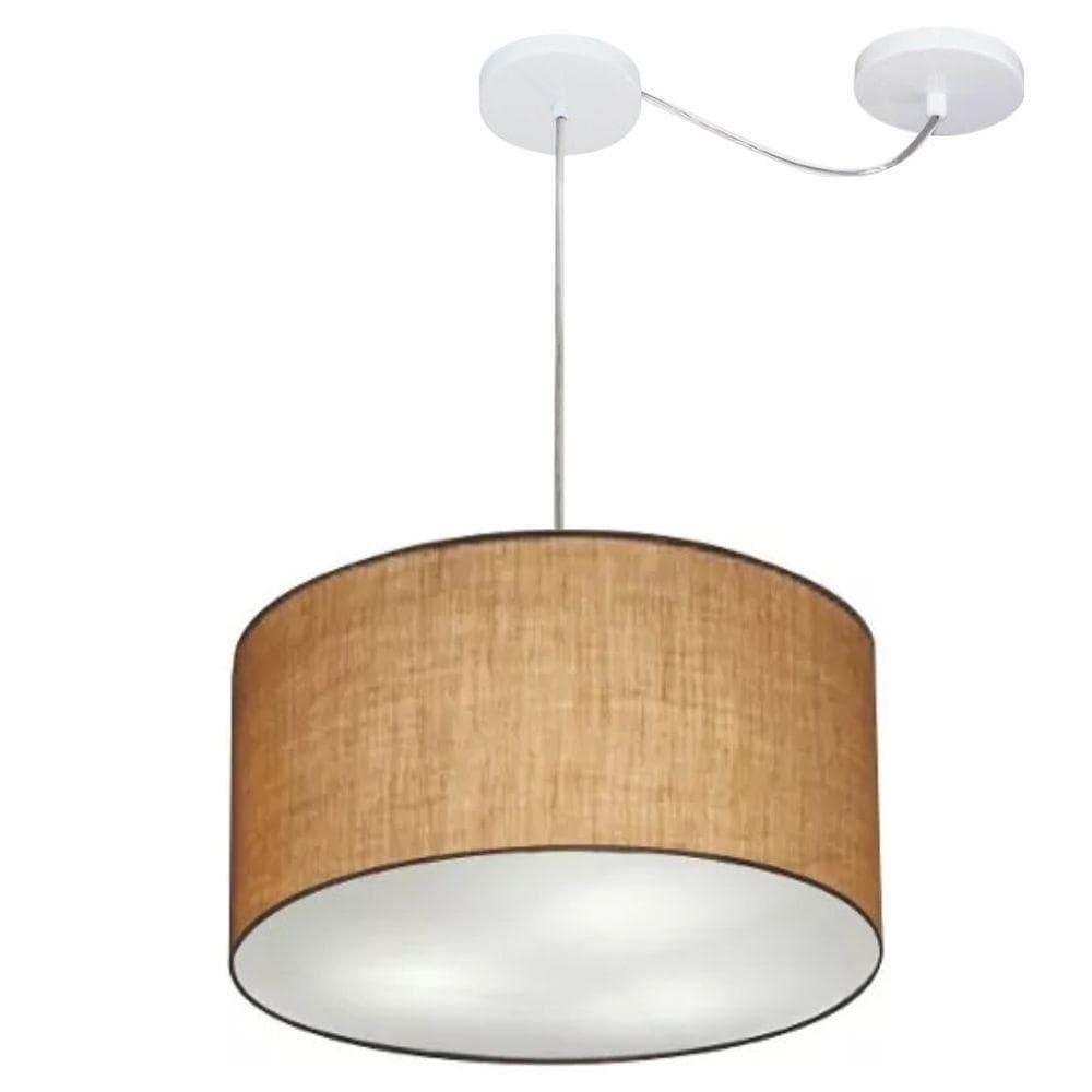 Lustre Pendente Cilíndrico Com Desvio De Centro Vivare Md-4166 Cúpula Em Tecido 40x25cm - Bivolt Palha 127/220v