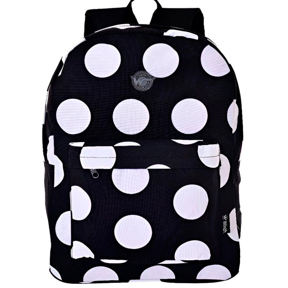Mochila De Costas Feminina Juvenil Básica Bolinhas Cor:Preto