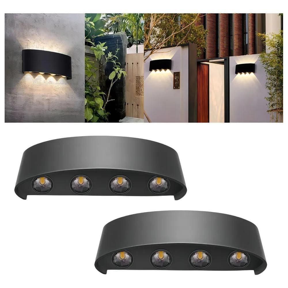 2X 2 Luminárias Arandela Meia Lua  Preta  8W E 8 Fachos De L