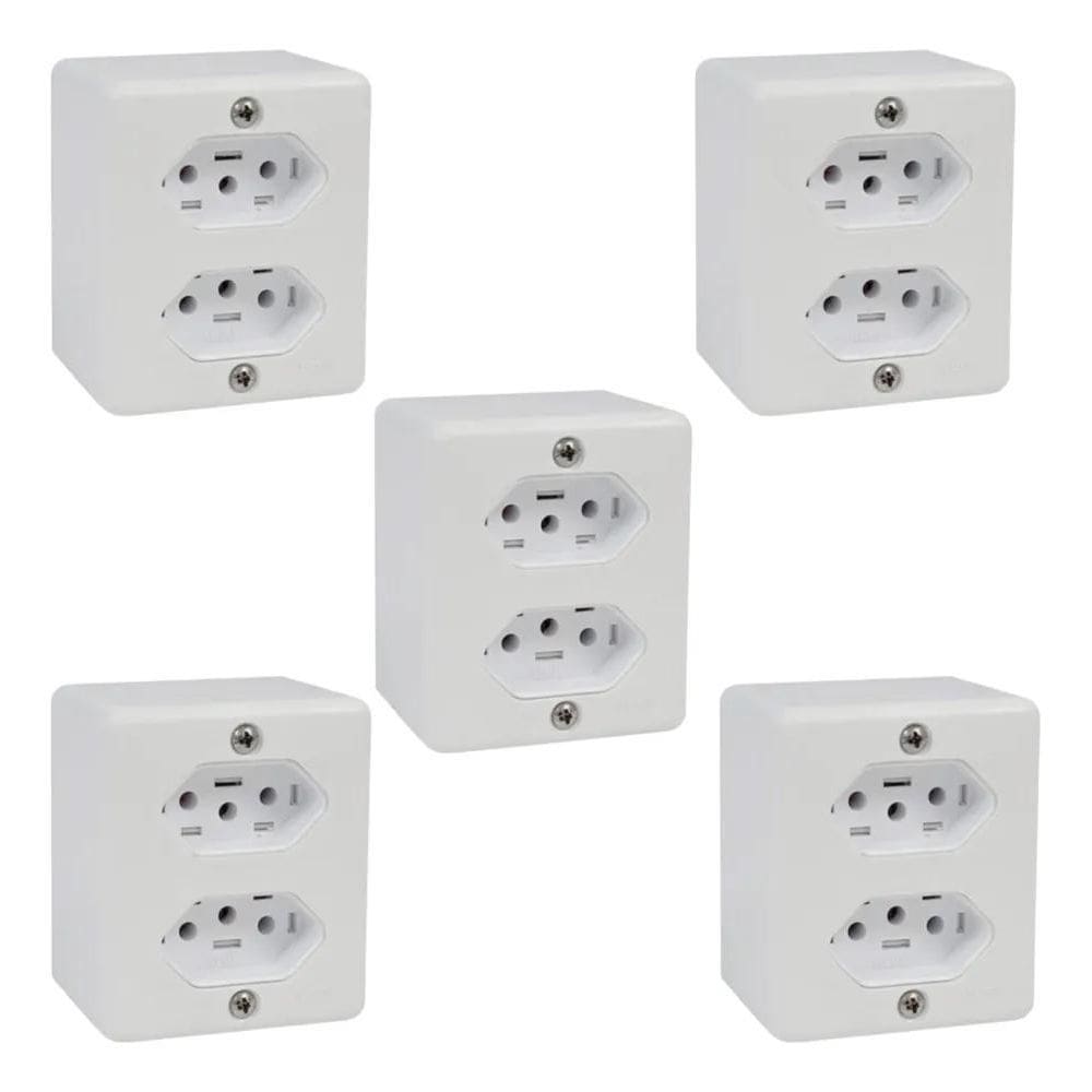 2X Kit 5 Tomada Dupla Caixa Sistema X Sobrepor 20A Ilumi