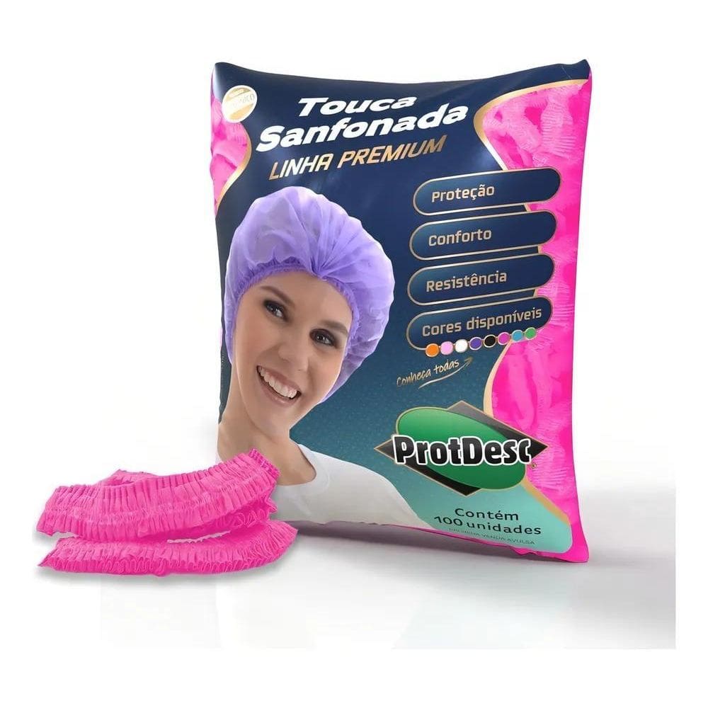 2X Touca Elastico Descartavel Rosa Pink Com 100 Un Protdesc