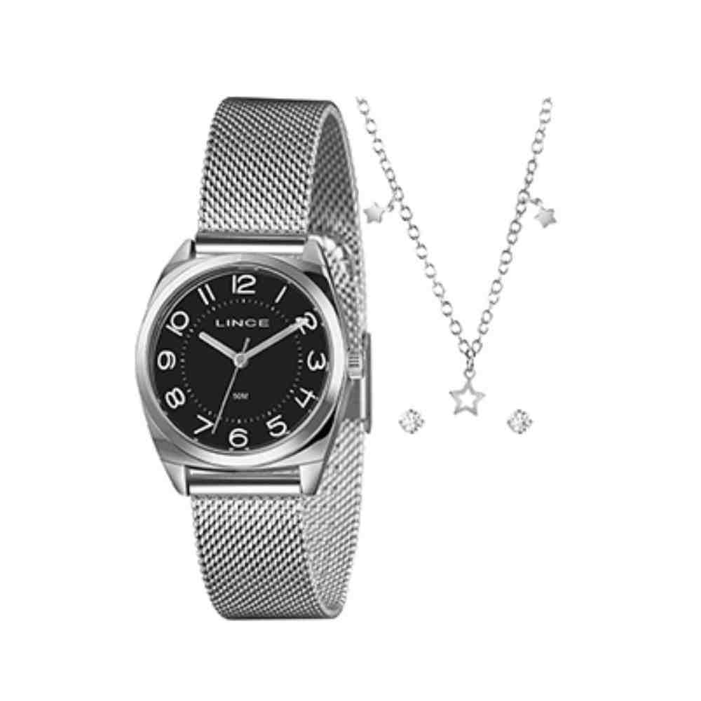 Relógio + Colar E Brincos Orient Kit Feminino Prata