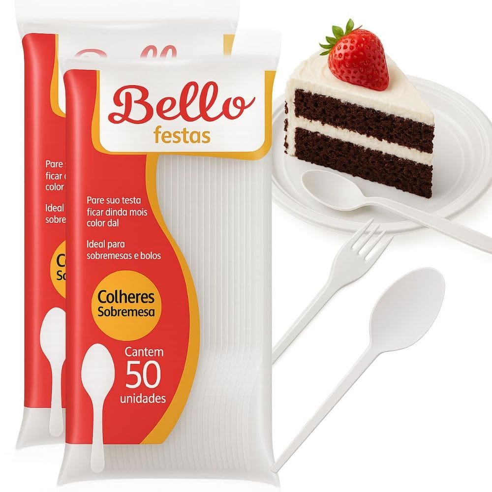 Kit Garfo E Colher De Sobremesa Branco Bello Festas 100Un