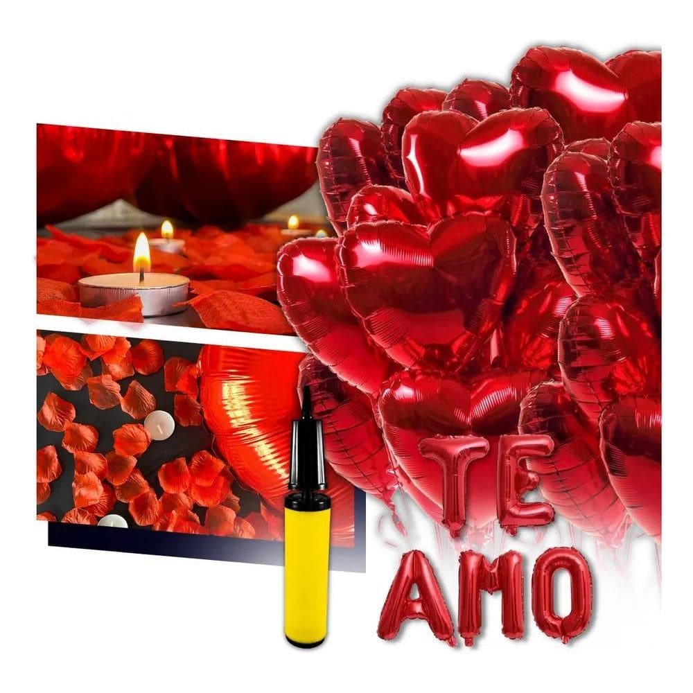 2X Kit Romântico 500 Pétalas 10 Velas 7 Balão Te Amo Bomba D