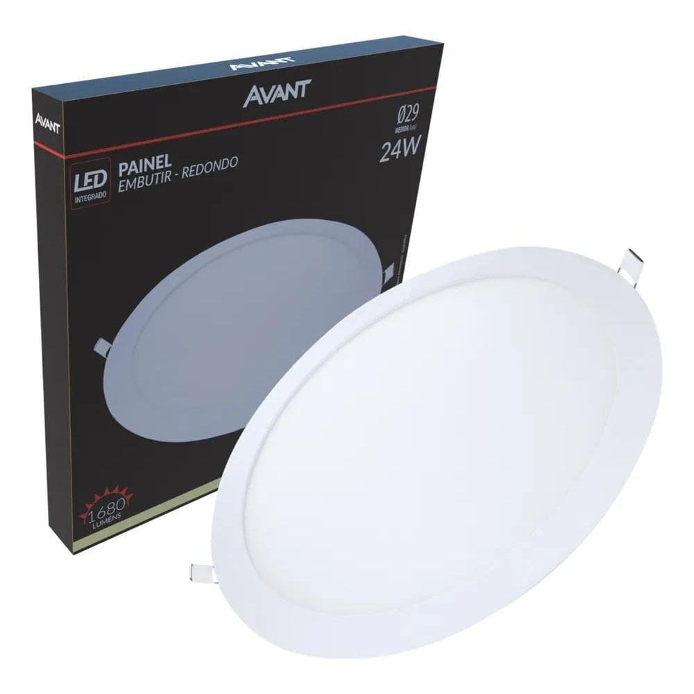 2X Plafon Painel Led Redondo Embutir 24W 4000K Morno Slim 30