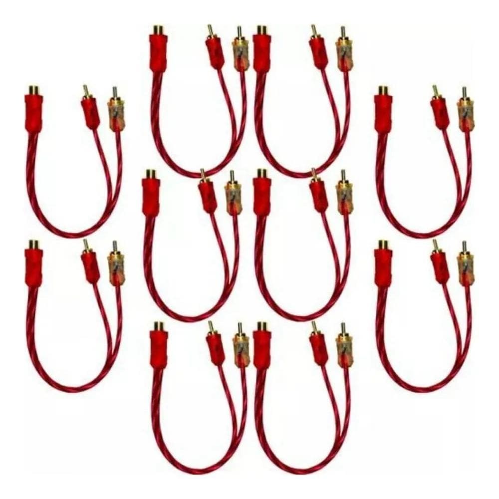 10 Cabos Rca 2 Machos Para Som Automotivo Injetado Vermelho