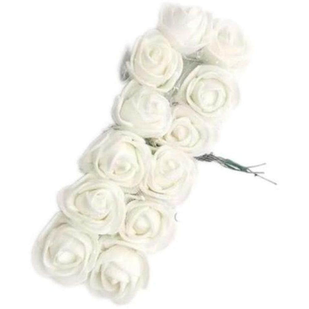 144 Mini Rosas Artificial De Eva Seda - Pacote Com Branco
