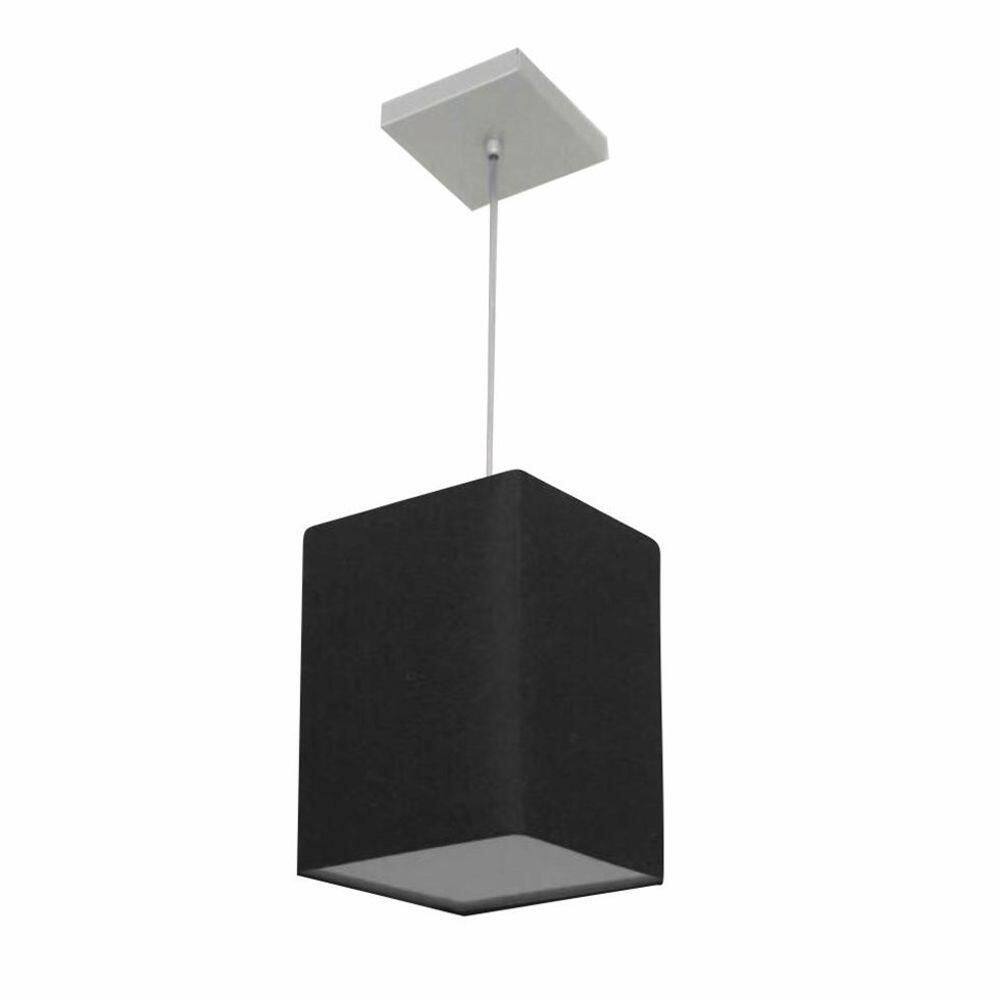 Lustre Pendente Quadrado Md-4007 Cúpula Em Tecido 25/16x16cm Preto - Bivolt