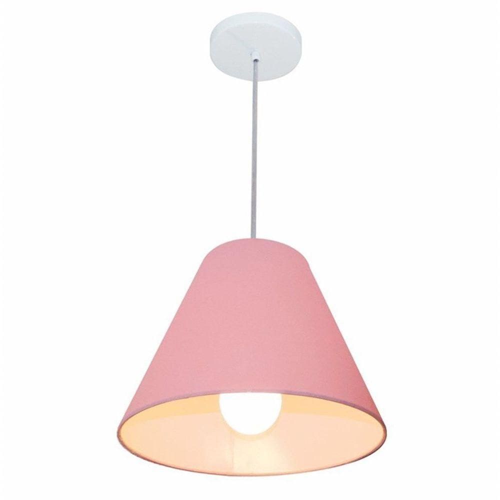 Lustre Pendente Cone Vivare Md-4028 Cúpula Em Tecido 25/30x12cm - Bivolt Rosa-bebê 127/220v
