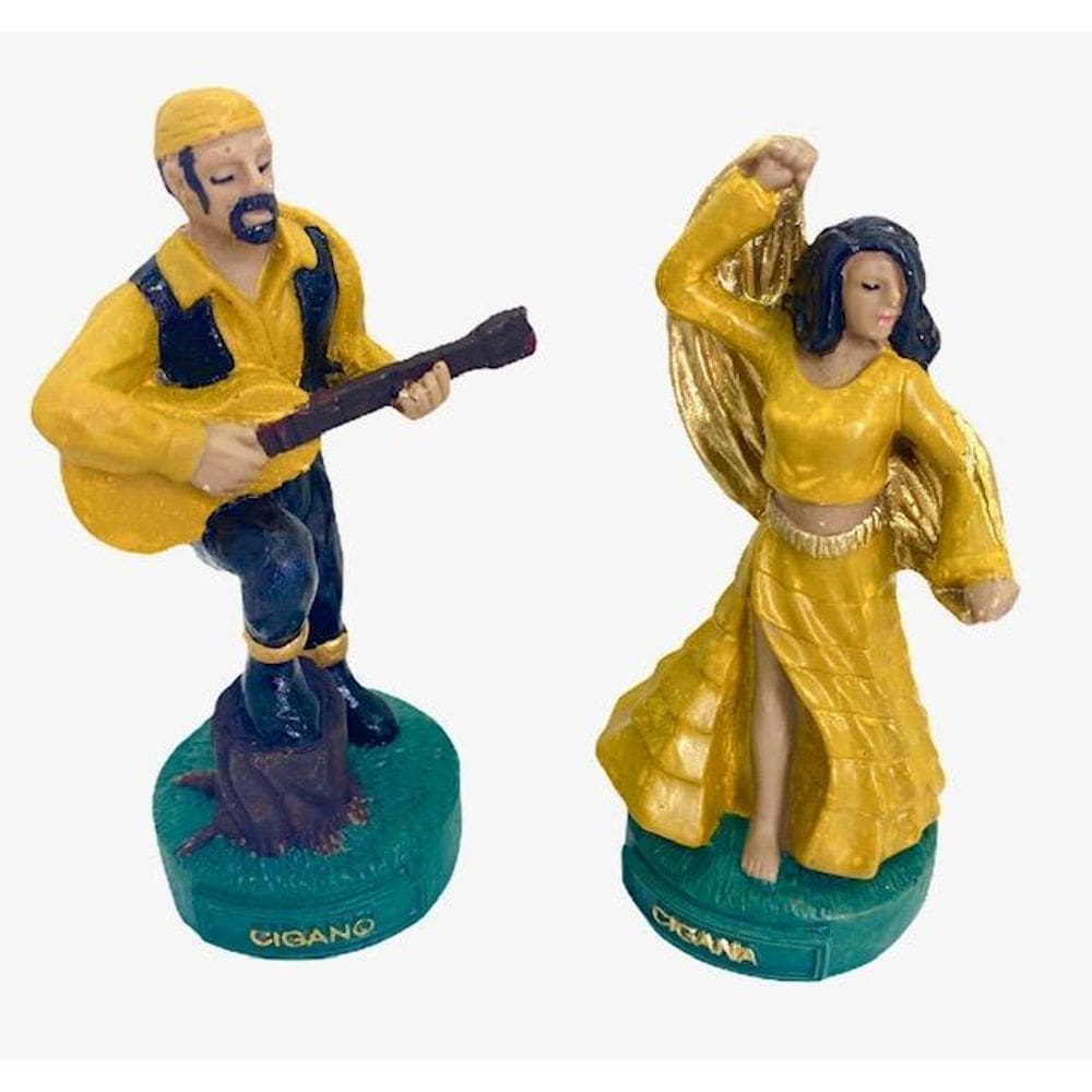 Esculturas Ciganos Casal Amarelo 11 Cm Resina