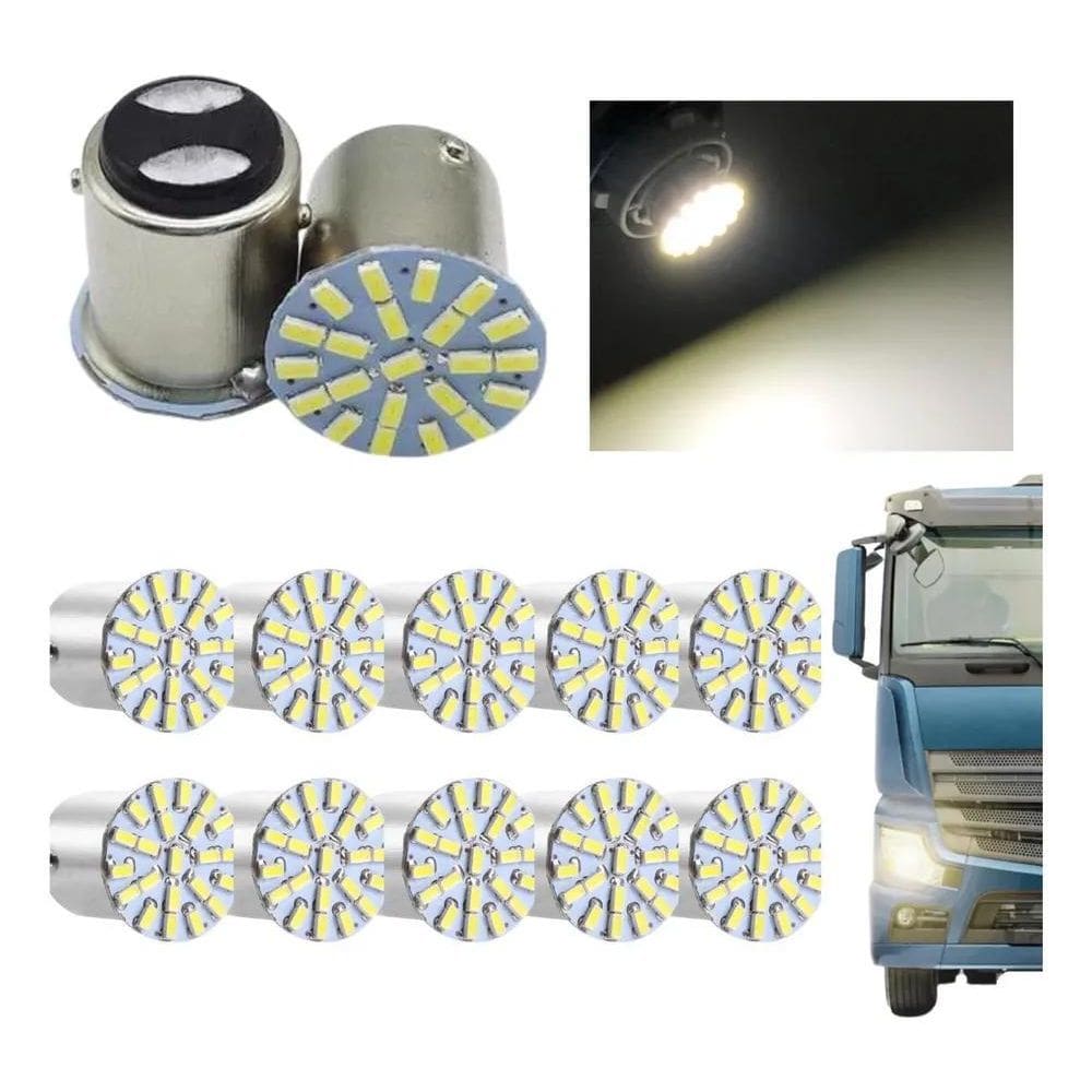 2X Kit 10 Lampada 22 Led Bay15D 2 Polo Branca 3014 24V Ataca