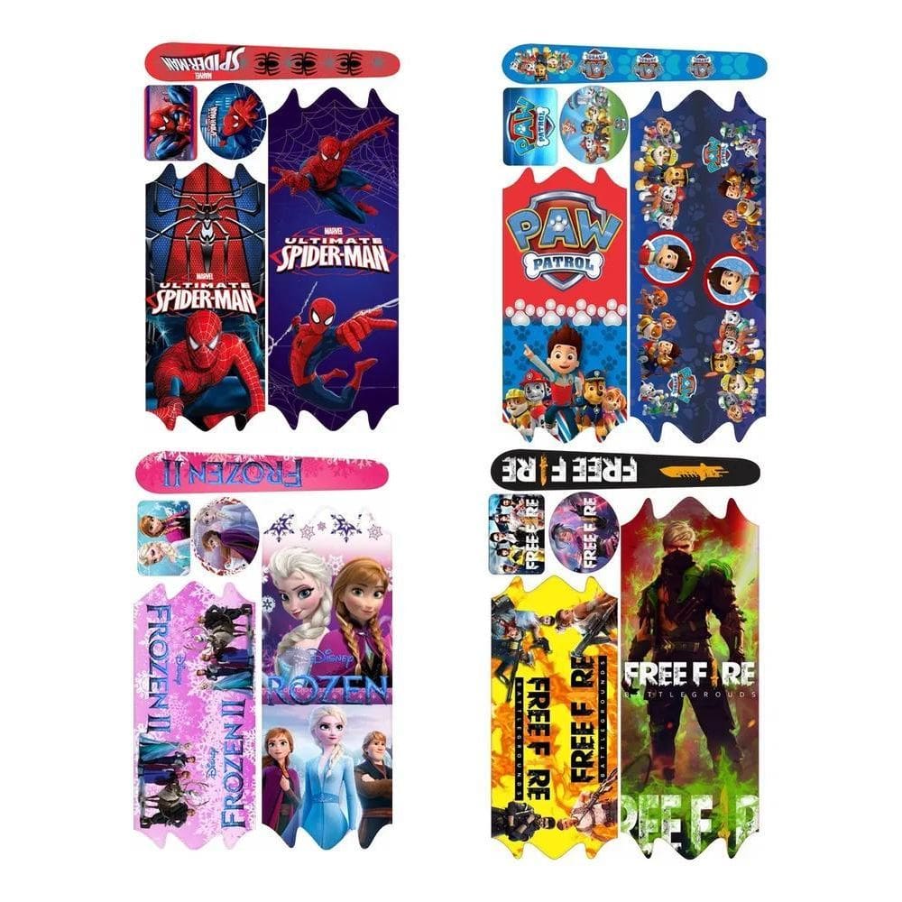 2X Cartela Adesivo Bicicleta Infantil Personagens Bike 14/16